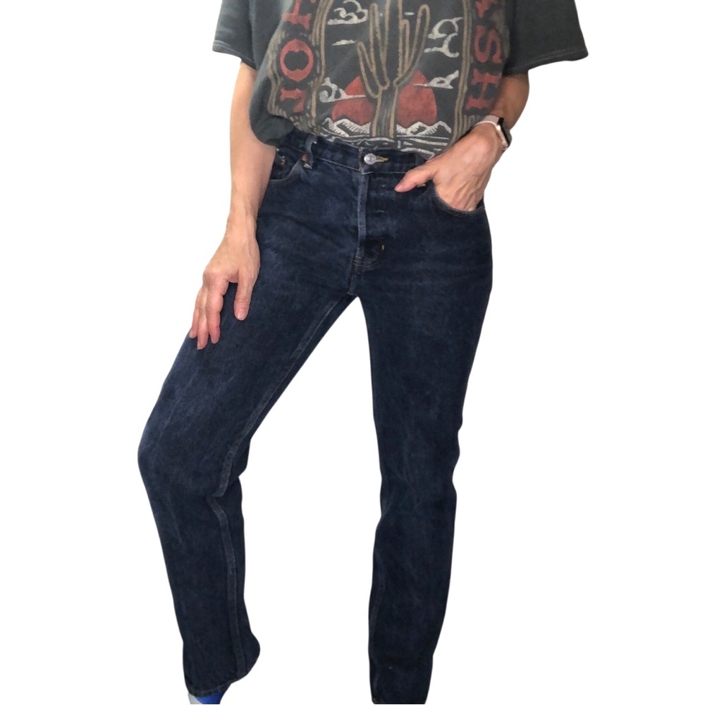 Y2K Vintage Low Rise Jeans Women’s 4 Straight Dark Wash 100% Cotton Buttonfly